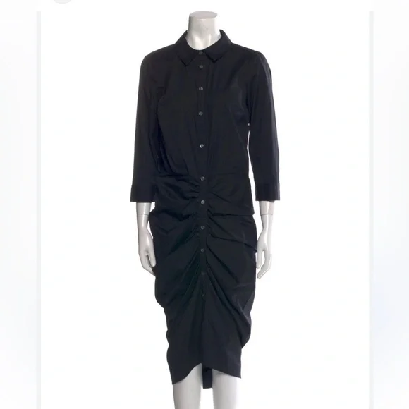Veronica Beard Classic Black ruched SHIRTDRESS SIZE 4. Worn once excellent - Picture 3 of 13